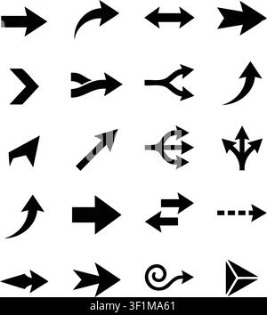 Black arrow set direction pointers silhouette vector illustration on white Stock Vector