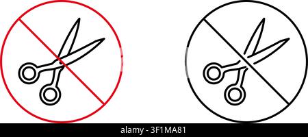 Scissors Prohibition Line Icon Set. No Cutting Allowed, Safety Warning, And Restricted Area Outline Symbol Collection. Safety Compliance. Editable Stock Vector
