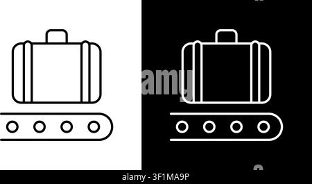 Luggage On Conveyor Belt Line Icon Set. Baggage Handling, Airport Security, And Travel Logistics Outline Symbol Collection. Efficient Transportation Stock Vector
