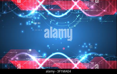 Futuristic digital DNA background with neon molecule structure. Vector Stock Vector