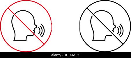 No Talking Prohibited Line Icon Set. Silence, Quiet Zone, And Noise Restriction Outline Symbol Collection. Communication Control. Editable Stroke Stock Vector