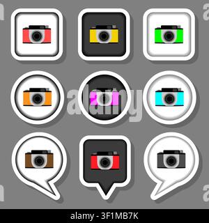Illustration on theme set symbols for beautiful photo camera, logo photo camera consisting of flat design with elements mobile web apps, modern infogr Stock Vector