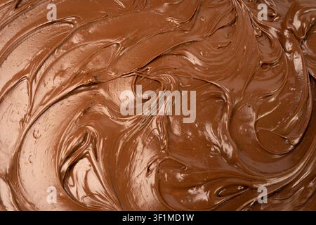 Melted Chocolate Texture Background, Chocolate Sauce Pattern, Cocoa Hazelnut Cream, Textured Chocolate Mockup, Liquid Dark Paste, Brown Creamy Banner Stock Photo