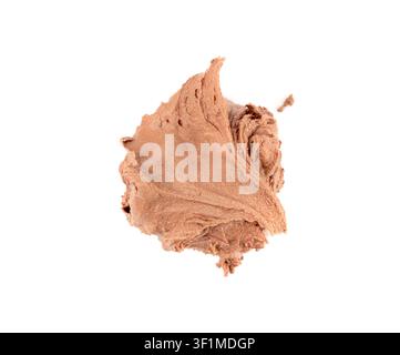 Melted chocolate ice cream isolated, real melting cocoa icecream drops, chocolate ice stain puddle on white background Stock Photo