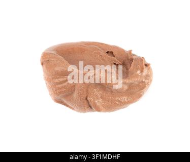 Melted chocolate ice cream isolated, real melting cocoa icecream drops, chocolate ice stain puddle on white background Stock Photo
