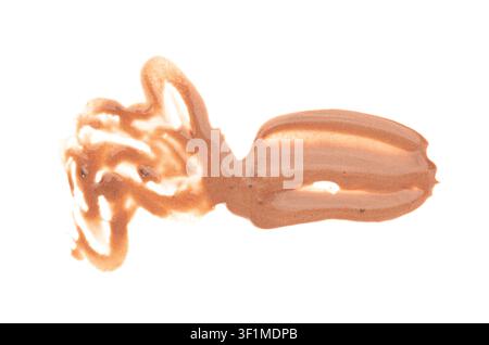 Melted chocolate ice cream isolated, real melting cocoa icecream drops, chocolate ice stain puddle on white background Stock Photo