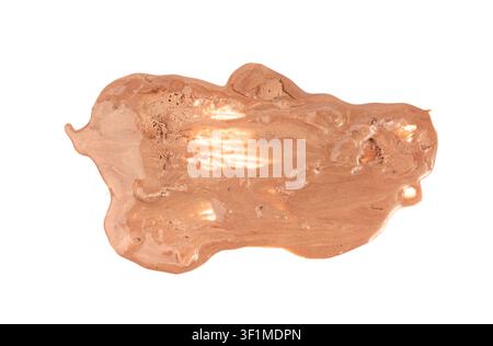 Melted chocolate ice cream isolated, real melting cocoa icecream drops, chocolate ice stain puddle on white background Stock Photo