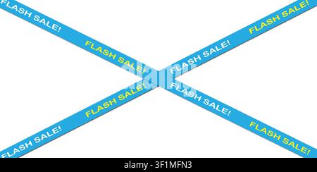 Light blue promotional flash sale ribbon tape crossed in an X shape with bold yellow and white text isolated on a white background. Stock Vector