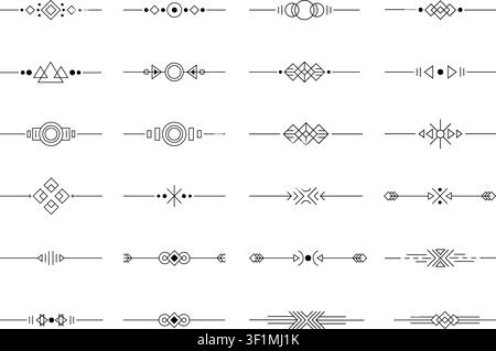 Geometric Divider Clipart Set with Tribal Borders, Minimal Line Ornaments, Diamonds, Circles, Arrows, Printable SVG Digital Download Crafts Scrapbook Stock Vector