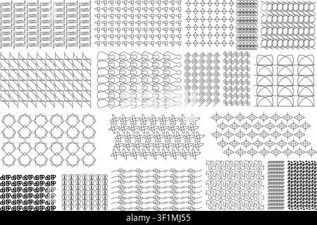 Abstract Geometric Seamless Pattern Collection Set Vector Line Art Repeat Tile Texture Background Hatching Zigzag Triangle Diamond Circle Spiral Wave Stock Vector