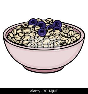 Oatmeal bowl with fresh blueberries vector illustration Stock Vector