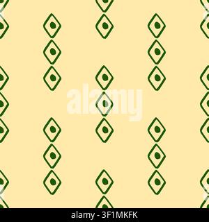 Seamless vector pattern with hand drawn green diamond shapes on a soft yellow background Stock Vector