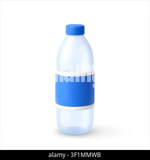 3D Plastic water bottle with blue label. Stock Vector
