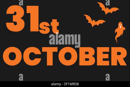 31st October orange text on black background with bats Stock Vector