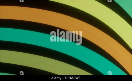 Abstract background with smooth curved stripes in teal, green, and warm orange tones on a dark field, creating a modern retro gradient pattern for ban Stock Photo