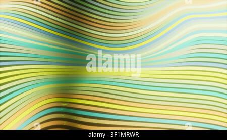 Abstract background of flowing wavy lines in pastel green, teal, yellow, and blue with a smooth gradient and gentle light, creating a modern dynamic t Stock Photo