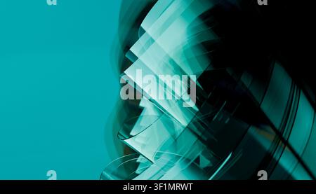 Abstract greenish crystal render featuring layered translucent glass geometry with soft motion blur on a teal background, creating a futuristic, elega Stock Photo