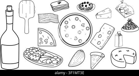 Italian food doodles vector hand drawn elements set Stock Vector