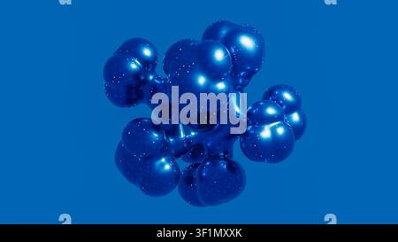 Blue molecular structure displays various shapes and connections in a detailed network. Focus is on the smooth surface and interconnected forms. Stock Photo