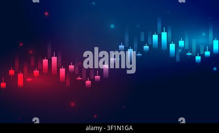 High-quality finance background featuring colorful bullish and bearish candlestick charts with glowing digital effects. Ideal for investment dashboard Stock Vector