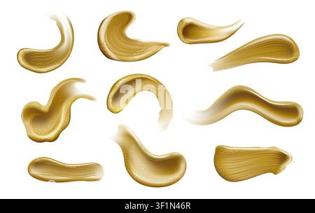 Set of Golden liquid smears isolated on white Stock Vector