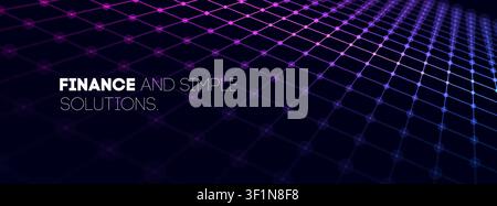 Grid neon game with background tech abstract for digital retro bg. Arcade line hud with purple futuristic space for blue 80s vr. 3d pattern perspectiv Stock Vector