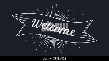 Welcome. Banner ribbon. Chalkboard style Stock Vector