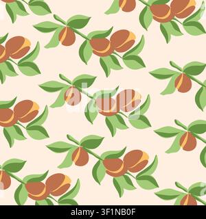 A seamless pattern of argan isolated on a white background. vector illustration. EPS format, Vector seamless pattern with an ç. Simple Stock Vector