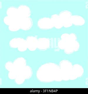 A hand-drawn outline drawing of a cloud set. Set of cloud icons sketch. Doodle children drawing. Solar icon. Vector illustration, Hand-drawn cloud set Stock Vector