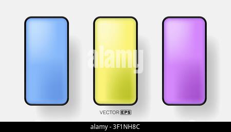 Generic smartphone mockups with colorful screens, perfect for UI design and digital advertising. Vector illustration. Stock Vector