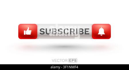 Modern Subscribe button with like and notification bell icons for digital content platforms. User interface element for online video channels and social media engagement. Vector illustration. Stock Vector