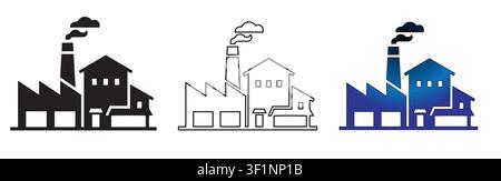 Factory building icon set with smoke with These graphic symbols designed use web interfaces Stock Vector