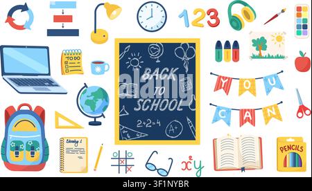 Back to school concept. Perfect for education themes, online learning, classroom materials, and creative projects. Stock Vector