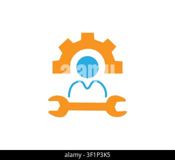 technician icon with gear - wrench and repair service person vector illustration Stock Vector