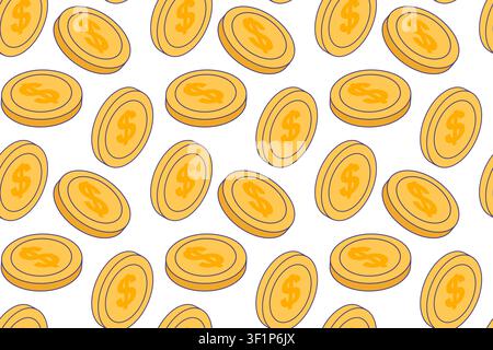Seamless pattern with golden dollar coins. Wealth and finance repeat design. Vector illustration for banking wallpaper, investment Stock Vector