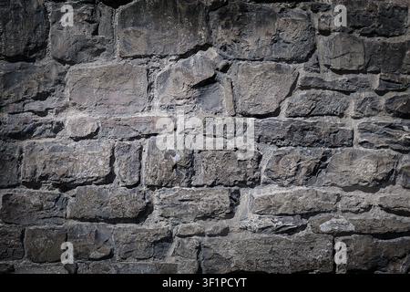 Gray Stone Wall Texture Background, Rough Masonry Surface Stock Photo