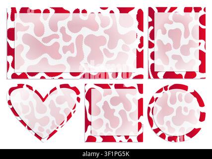 Red and white banner set with liquid blobs and glassmorphism effect. Discount coupons, marketing memphis style posters in different shapes, vector col Stock Vector