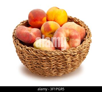 peaches mix basket path isolated on white Stock Photo