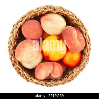 peaches mix basket path isolated on white top view Stock Photo