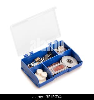 multitool bits set box path isolated on white top view Stock Photo
