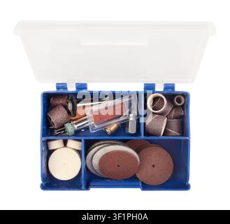multitool bits set box path isolated on white top view Stock Photo