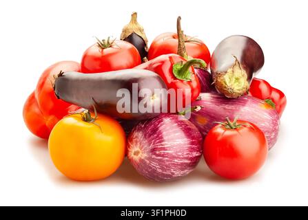 aubergine eggplant vegetable mix path isolated on white Stock Photo