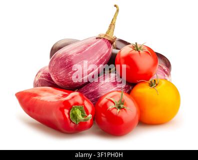 aubergine eggplant vegetable mix path isolated on white Stock Photo