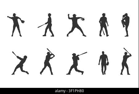 Baseball player silhouette collection, Baseball player svg, Baseball players vector set, Baseball player clipart. Stock Vector