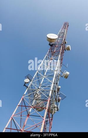 Totaltel telecommunications mast for microwave transmission at the Károly Guckler Lookout, Hármashatár-hegy (Buda Hills), Budapest, Hungary Stock Photo
