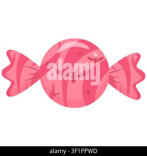 Cute pastel red Halloween swirl wrapped candy vector illustration. Minimalist glossy sweet with a bat silhouette and a soft shadow in kawaii style. Pe Stock Vector