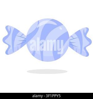 Cute pastel periwinkle swirl wrapped candy vector icon. Minimalist glossy sweet with a soft shadow in kawaii doodle style. Perfect for planners, stick Stock Vector