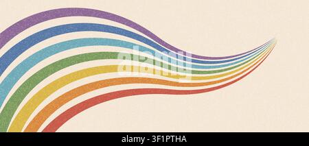 Vintage rainbow stripes create groovy 70s background with flowing parallel lines, abstract waves, and retro geometric patterns in psychedelic art Stock Vector