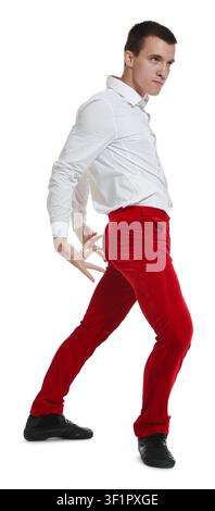 Professional dancer practicing moves on white background Stock Photo