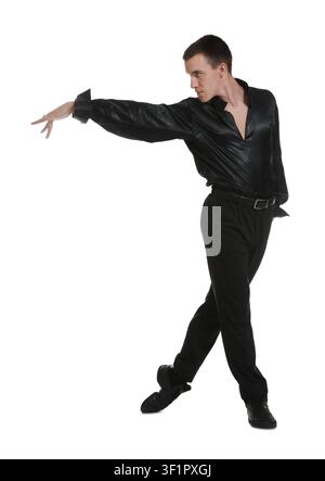 Professional dancer practicing moves on white background Stock Photo